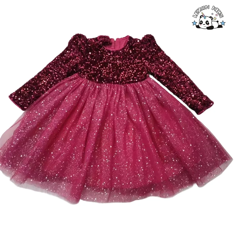 Novo Vestido de Natal para Meninas Festa Princesa Longo Manga Brilhante Aniversário Vestido de Baile - Product Image