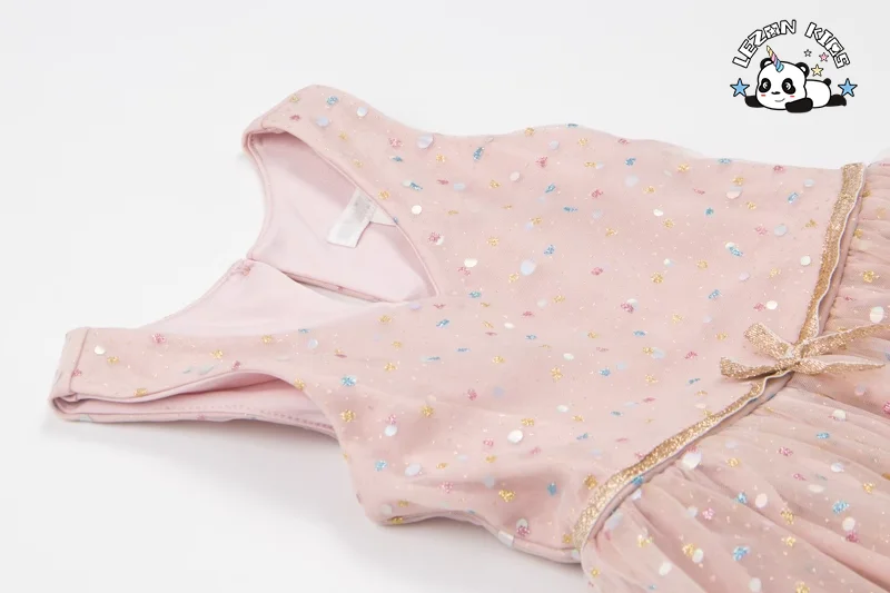New Design Butterfly Gauze Dress V Neck Colorful Foil Print Mesh Sweet Girls Dresses - Product Image