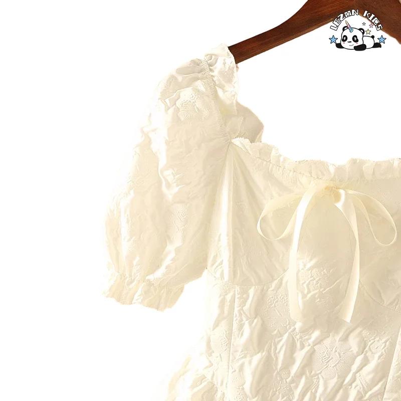 Novo Design Gradiente Vestido Elegante para Meninas Atacado Verão Colar Quadrado Manga Bufante Vestido - Product Image