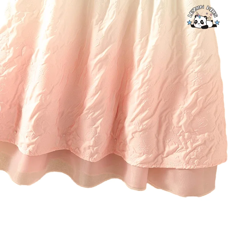 Novo Design Gradiente Vestido Elegante para Meninas Atacado Verão Colar Quadrado Manga Bufante Vestido - Product Image