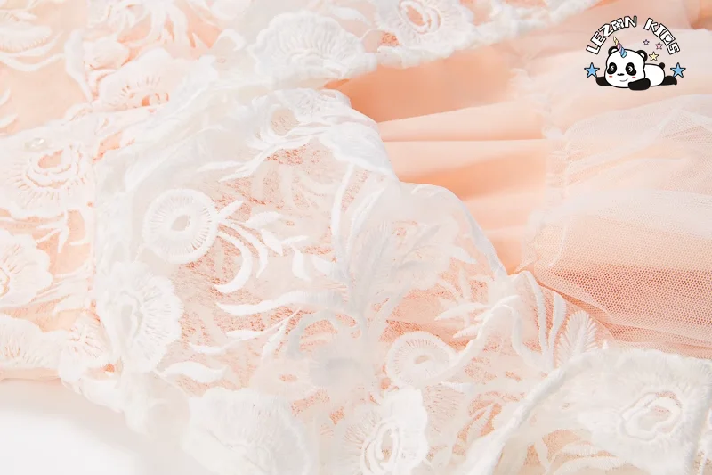 New Design Organza Party Girls Dresses Sleeveless Tulle Rose Print Princess Kids Dresses - Product Image