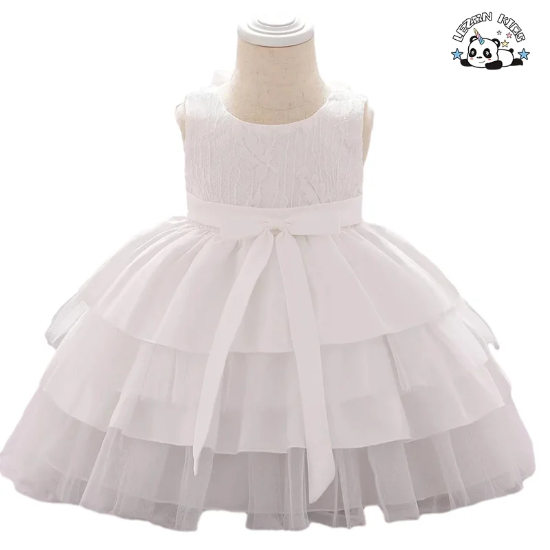 New Design Satin Mesh Baby Girl Dress 2-14 Years Cute Floral Print Lace Decoration Short Length Sweet Style Party Dress - Product Image