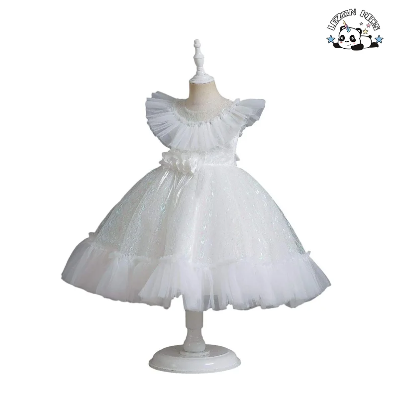 New Fluorescent Jacquard Sequined Princess Tulle Dress Flower Girl Dresses Wedding Kids white