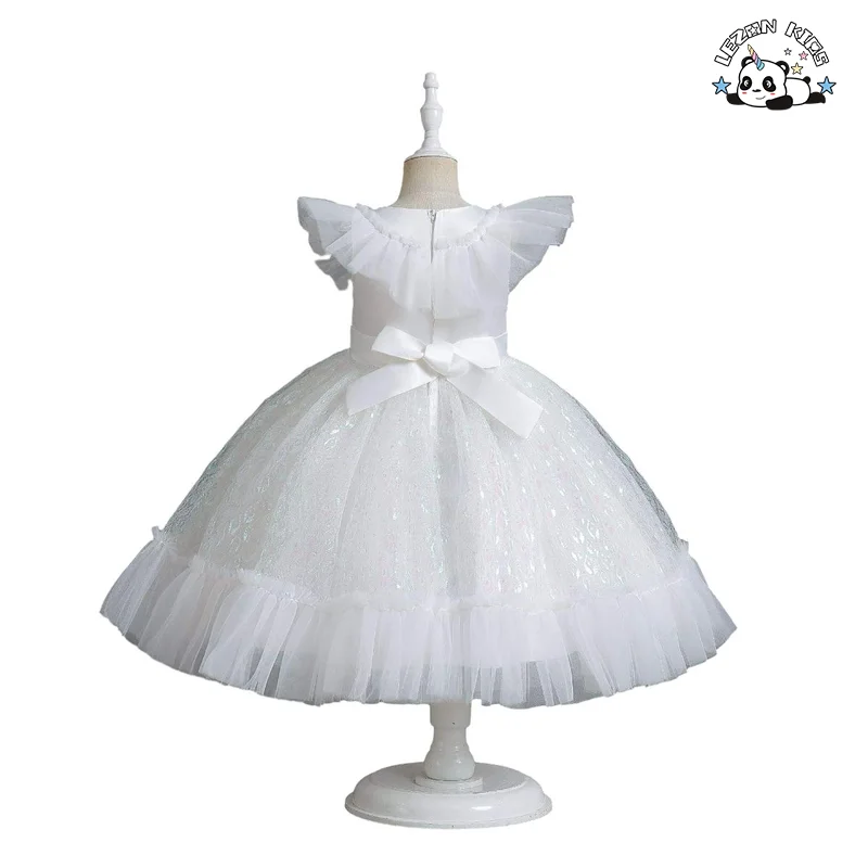 New Fluorescent Jacquard Sequined Princess Tulle Dress Flower Girl Dresses Wedding Kids white - Product Image