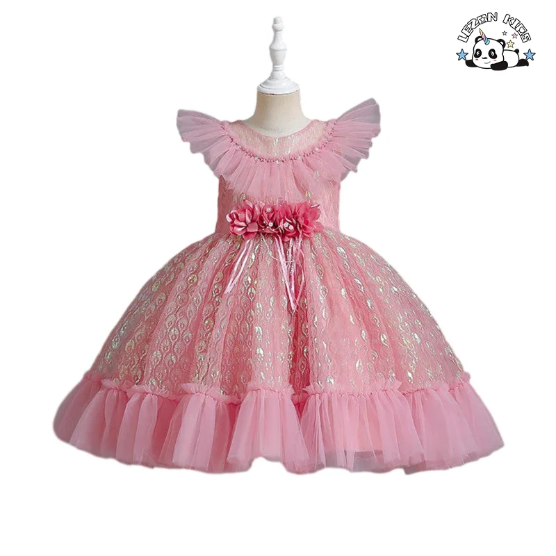 New Fluorescent Jacquard Sequined Princess Tulle Dress Flower Girl Dresses Wedding Kids white - Product Image