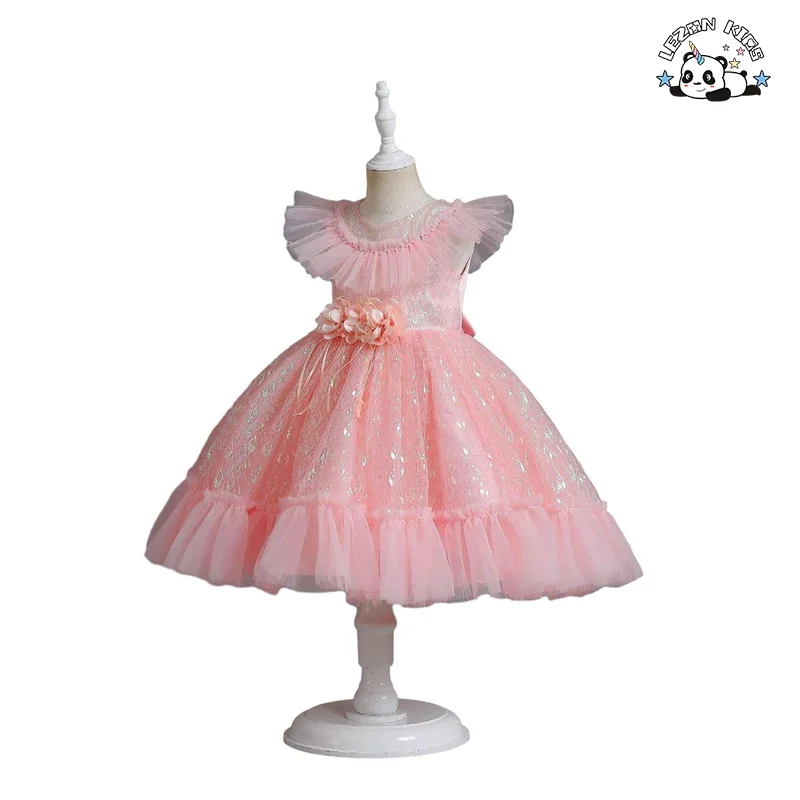 New Fluorescent Jacquard Sequined Princess Tulle Dress Flower Girl Dresses Wedding Kids white - Product Image