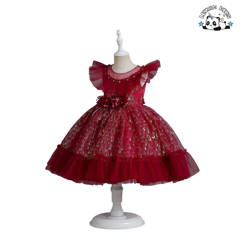 New Fluorescent Jacquard Sequined Princess Tulle Dress Flower Girl Dresses Wedding Kids white - Product Image