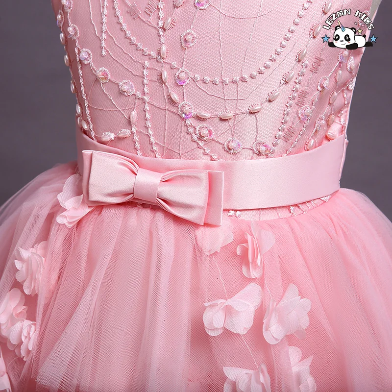 Novo vestido de menina com vestido de tule com renda arrastando para festa de flores - Product Image
