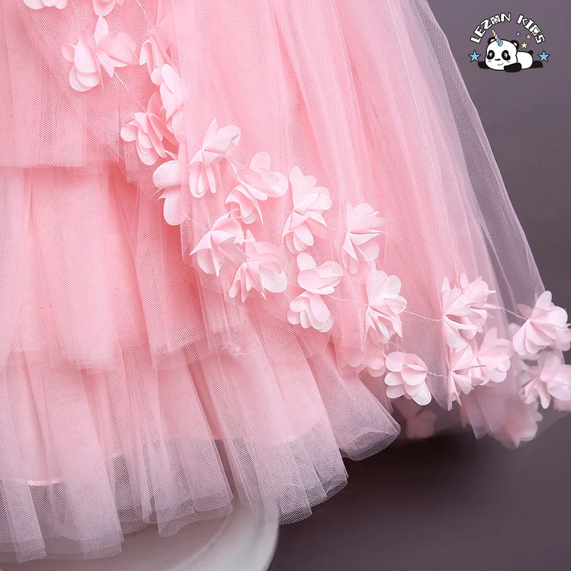 Novo vestido de menina com vestido de tule com renda arrastando para festa de flores - Product Image
