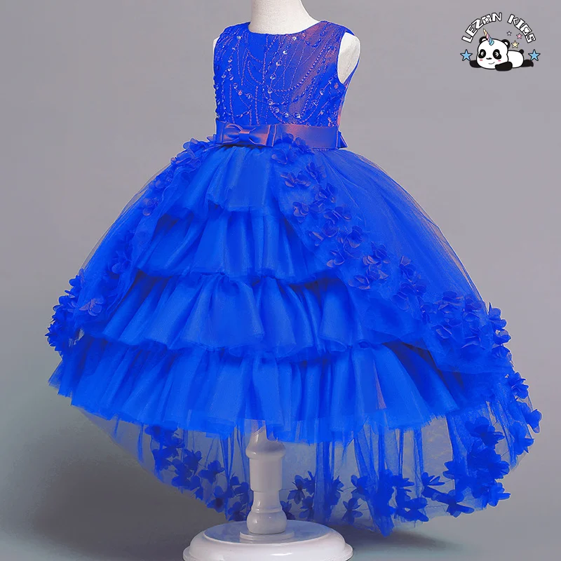Novo vestido de menina com vestido de tule com renda arrastando para festa de flores - Product Image