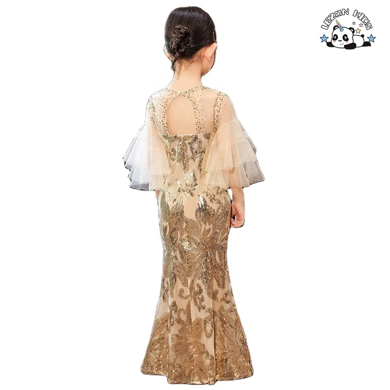 Novo Vestido de Sereia Bordado com Lantejoulas Douradas para Meninas para Festa de Aniversário e Apresentação - Product Image