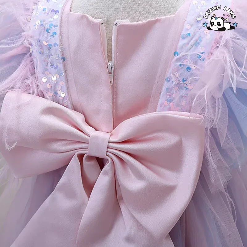 Novo Produto Explosão Colorido Fofo Casual Pena Verão Lantejoulas Tutu Vestidos para Meninas Crianças - Product Image