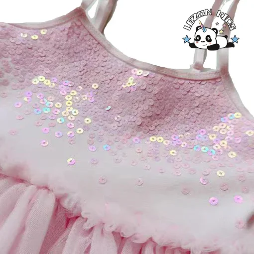 New Product Explosion Custom pink Sequined Spaghetti Strap Tutu Dresses for Girls Kids - Product Image
