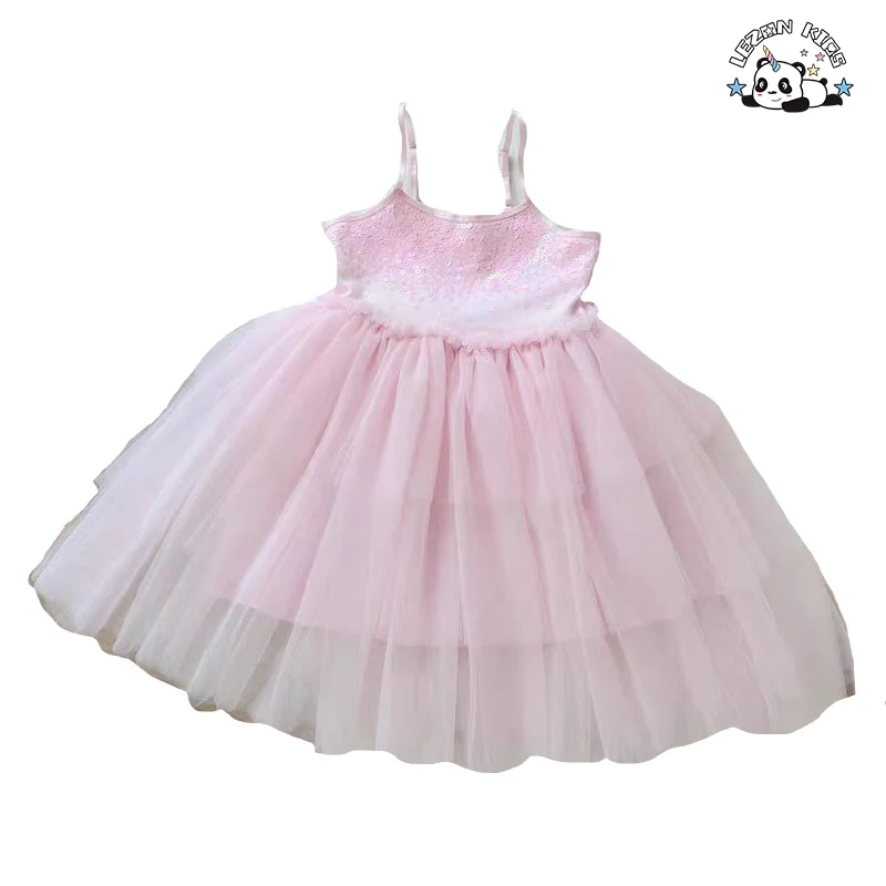 New Product Explosion Custom pink Sequined Spaghetti Strap Tutu Dresses for Girls Kids - Product Image