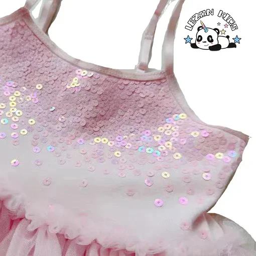 New Product Explosion Custom pink Sequined Spaghetti Strap Tutu Dresses for Girls Kids - Product Image