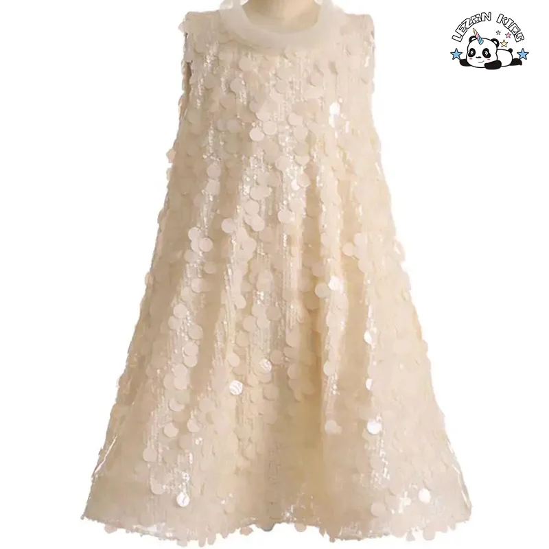 New Product Explosion custom white sequin sleeveless frocks princess dress for girl
