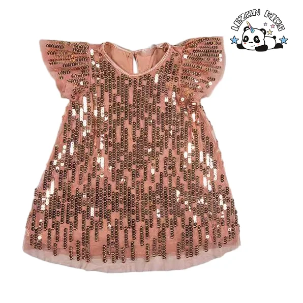 New Product Explosion flying sleeve custom sparkle sequin girls dresses 2-12 children clothing