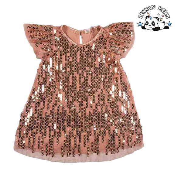 New Product Explosion flying sleeve custom sparkle sequin girls dresses 2-12 children clothing - Product Image