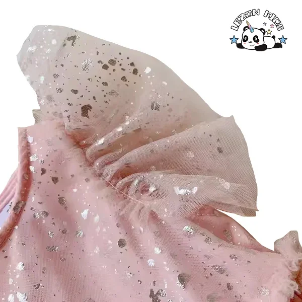 Novo Produto Vestidos curtos com mangas curtas e tule com estampa de bolinhas cinzas para meninas - Product Image