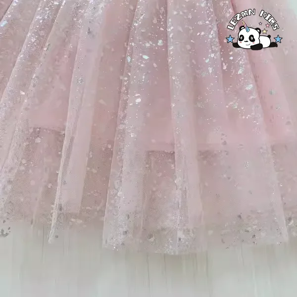Novo Produto Vestidos curtos com mangas curtas e tule com estampa de bolinhas cinzas para meninas - Product Image