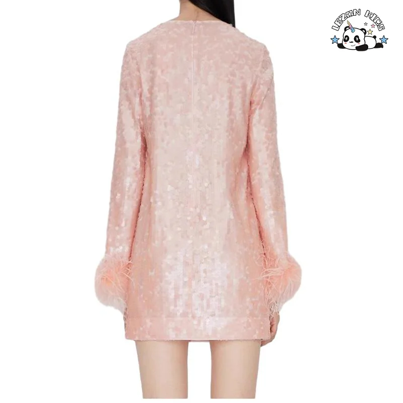 Novo Produto de 2024 Vestidos de Meninas com Design de Pena e Cor Sólida para 2-12T Roupas Infantís - Product Image