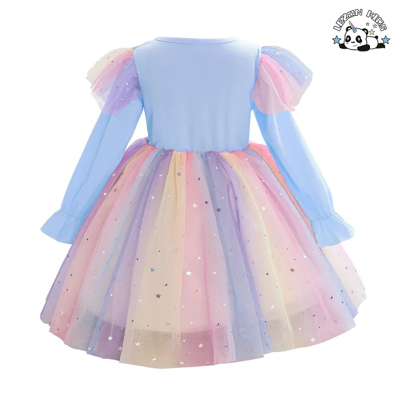 Novos Produtos Vestidos de Meninas com Mangas Longas e Estrelas Pastel para Festa de 2 a 14 Anos - Product Image