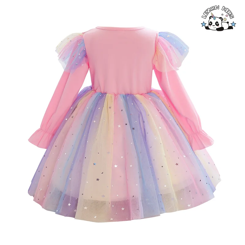 Novos Produtos Vestidos de Meninas com Mangas Longas e Estrelas Pastel para Festa de 2 a 14 Anos - Product Image