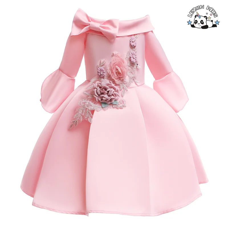 Novo Vestido Infantil de Seda com Ombro Descoberto e Manga Média - Saia de Criança Bordada - Product Image