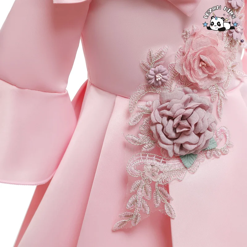 Novo Vestido Infantil de Seda com Ombro Descoberto e Manga Média - Saia de Criança Bordada - Product Image