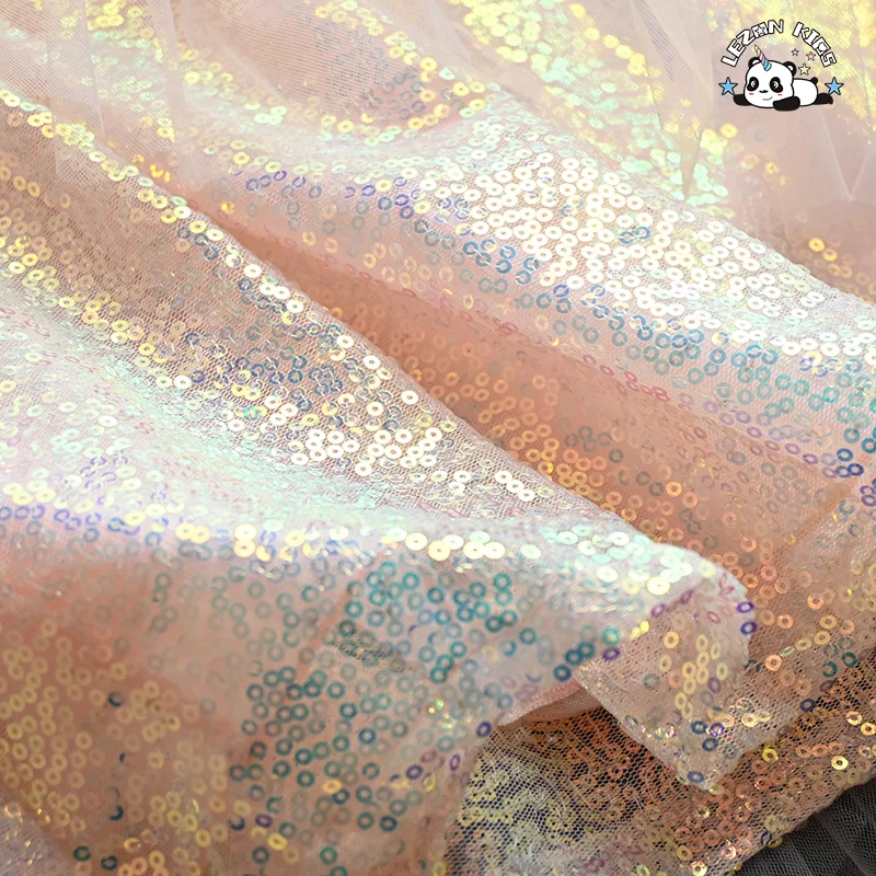 New Shiny Pink Ruffle Sleeve A- Line Little Girls Sequin Tulle Dresses Casual for Summer - Product Image