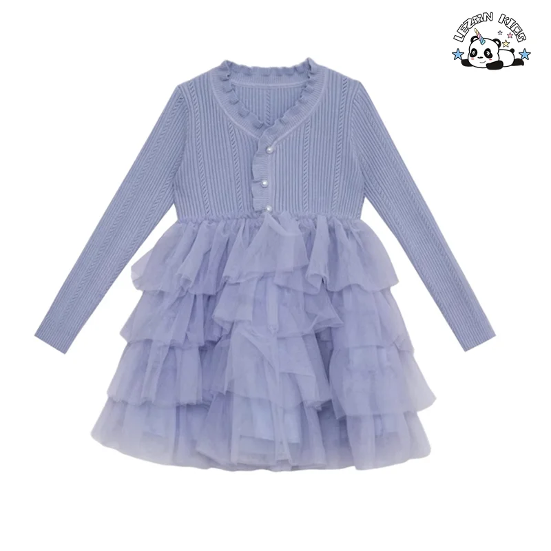 Novo vestido de bolo de malha para primavera e outono Vermelho Francês Manga longa Casual estilo coreano para meninas com logotipo personalizado ODM Supply