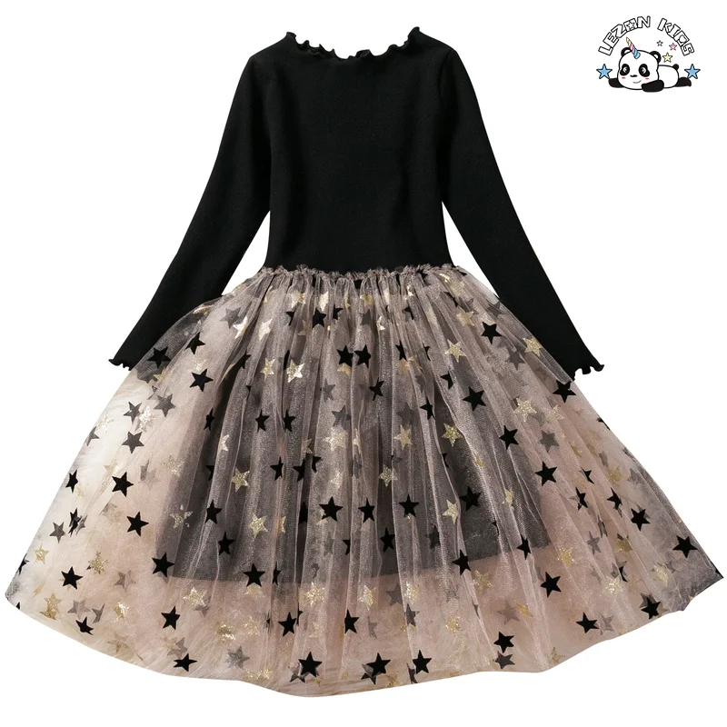 Vestidos de Tule Personalizados com Manga Longa e Estrelas Impressas para Meninas
