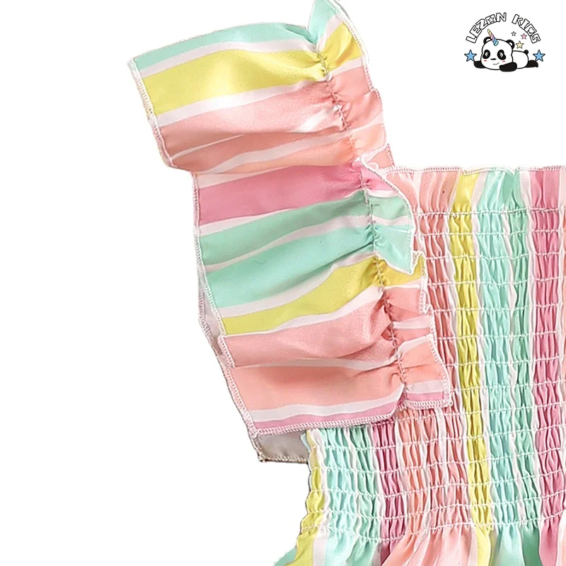 New Summer Children's Wear Lace Strap Rainbow Stripe Princess Dress Burst Girls Casual Dress - Product Image