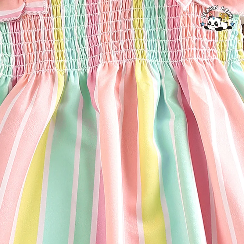New Summer Children's Wear Lace Strap Rainbow Stripe Princess Dress Burst Girls Casual Dress - Product Image
