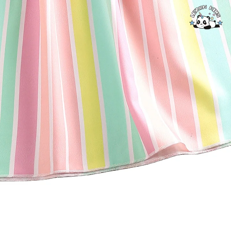 New Summer Children's Wear Lace Strap Rainbow Stripe Princess Dress Burst Girls Casual Dress - Product Image