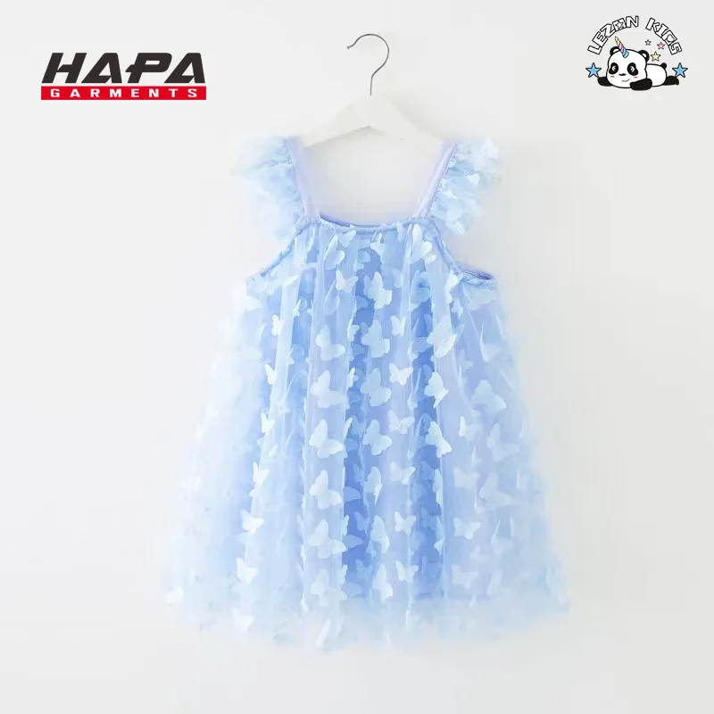 Novo design Vestidos de tule para meninas com borboleta sólida fofa e secagem rápida