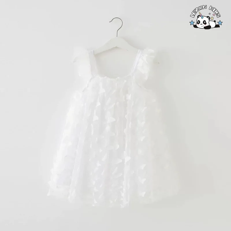 Novo design Vestidos de tule para meninas com borboleta sólida fofa e secagem rápida - Product Image