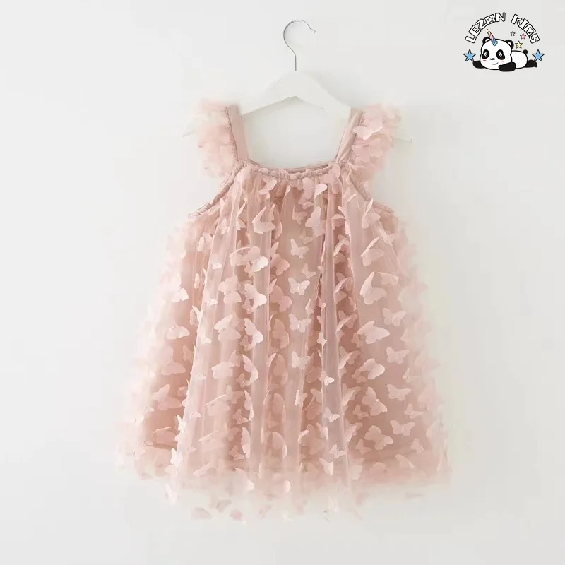 Novo design Vestidos de tule para meninas com borboleta sólida fofa e secagem rápida - Product Image