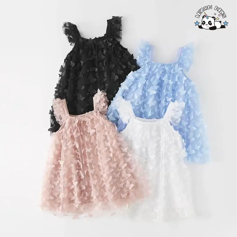 Novo design Vestidos de tule para meninas com borboleta sólida fofa e secagem rápida - Product Image