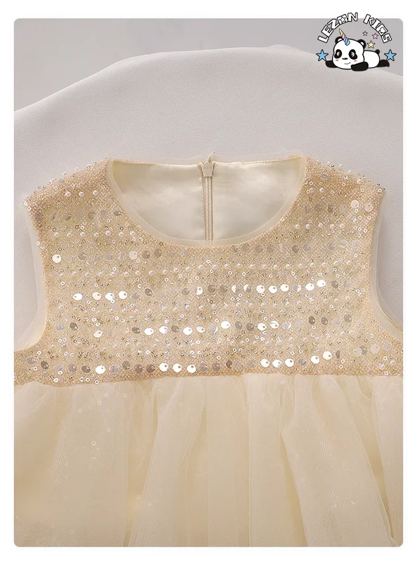 Novo em 2024 Crianças sem mangas Camada Tule Vestido Renda Tecido Festa Tutu Vestido para 2-8T - Product Image