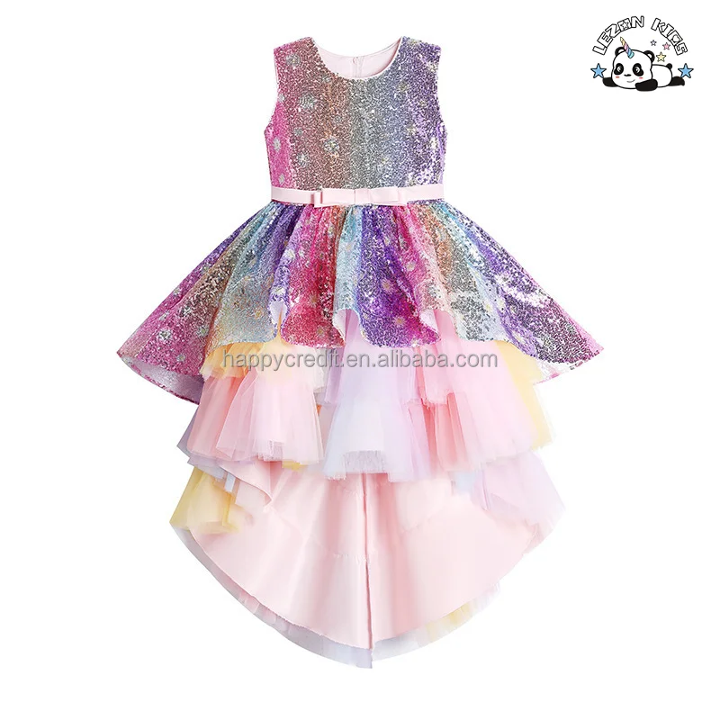 Newest Spring Pink Ruffle Tulle Girls Jumpsuits Princess Sequin Dresses for Kids Girls