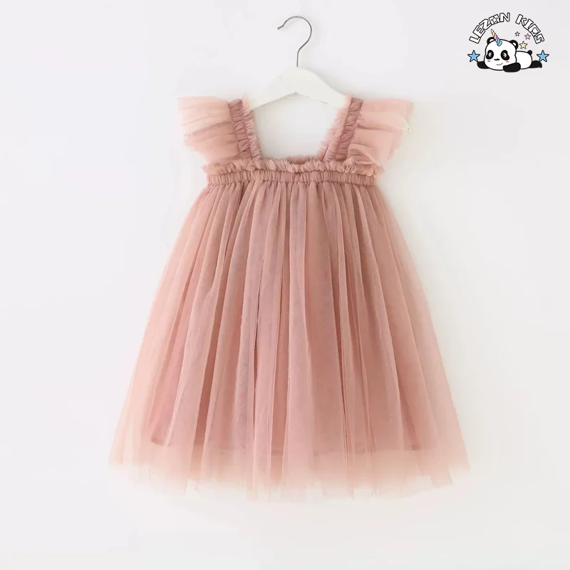 ODM Custom Tulle Princess Dress Baby Girls Solid Pattern Ruffle Decoration Summer Woolen Fabric Dress - Product Image