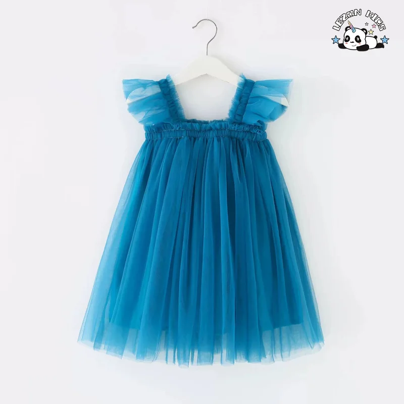 ODM Custom Tulle Princess Dress Baby Girls Solid Pattern Ruffle Decoration Summer Woolen Fabric Dress - Product Image