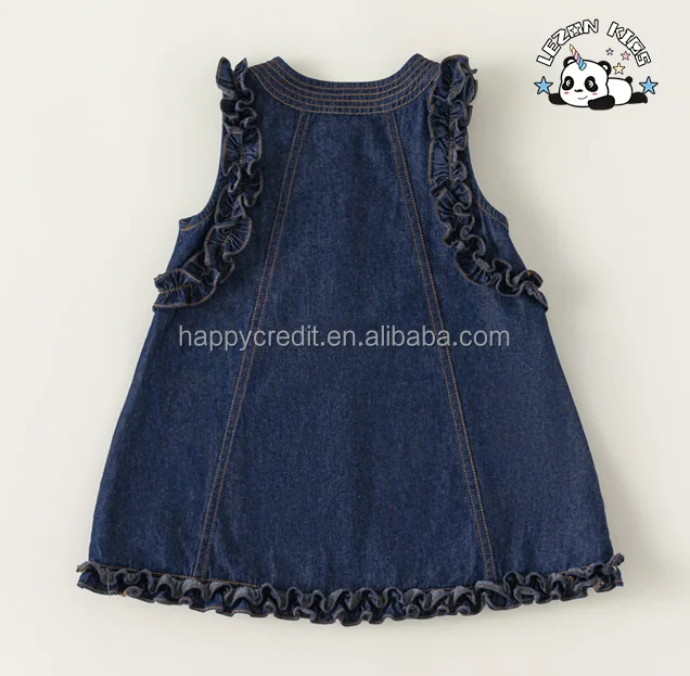 ODM Customizable Girls Casual Denim Dress Ruffle Sleeves Solid Washed Knee-Length Party Style for Toddlers Summer - Product Image