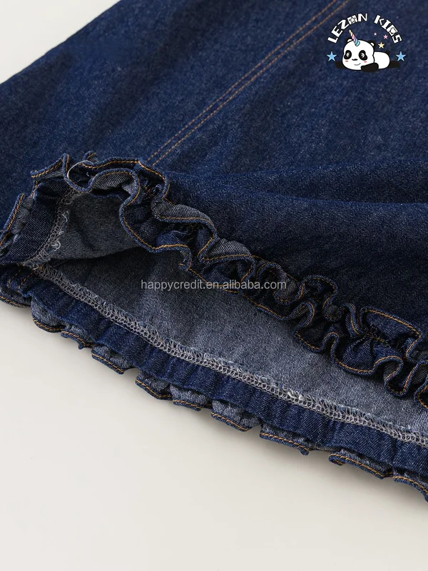 ODM Customizable Girls Casual Denim Dress Ruffle Sleeves Solid Washed Knee-Length Party Style for Toddlers Summer - Product Image