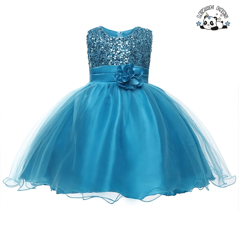 Vestido Longo Personalizável ODM Fofo Casual Formal Vintage Nova Chegada Azul Estilo Elegante Sem Mangas Com Lantejoulas para Crianças