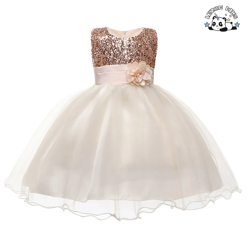 ODM Customizable Long Cute Casual Formal Vintage New Arrival Blue Elegant Style Sleeveless Sequin Dress for Kids - Product Image