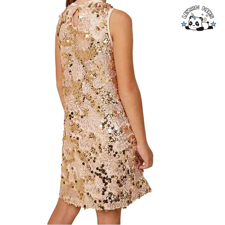 ODM Customizable Sleeveless Shining Sequin Frocks Girls Party Dresses 2-14 Children Clothing - Product Image