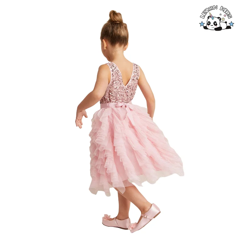 Vestidos de Tule e Lantejoulas Personalizados OEM para Meninas, Vestido de Princesa de Tule e Lantejoulas sem Mangas para Crianças - Product Image