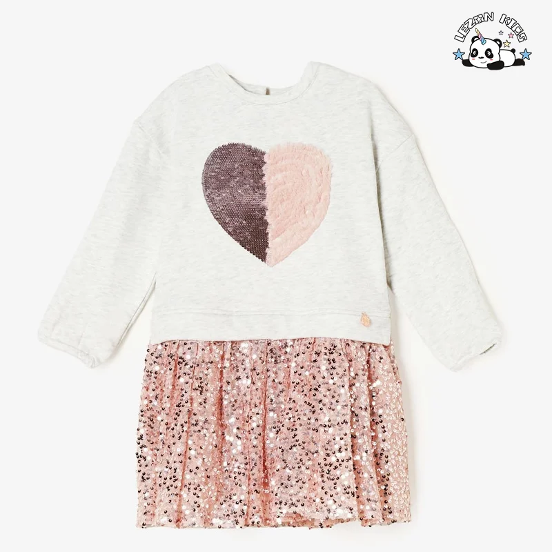 OEM Customizable American Style Smocked  Dress Children Sequin Mesh Long Sleeve Dress for Girls